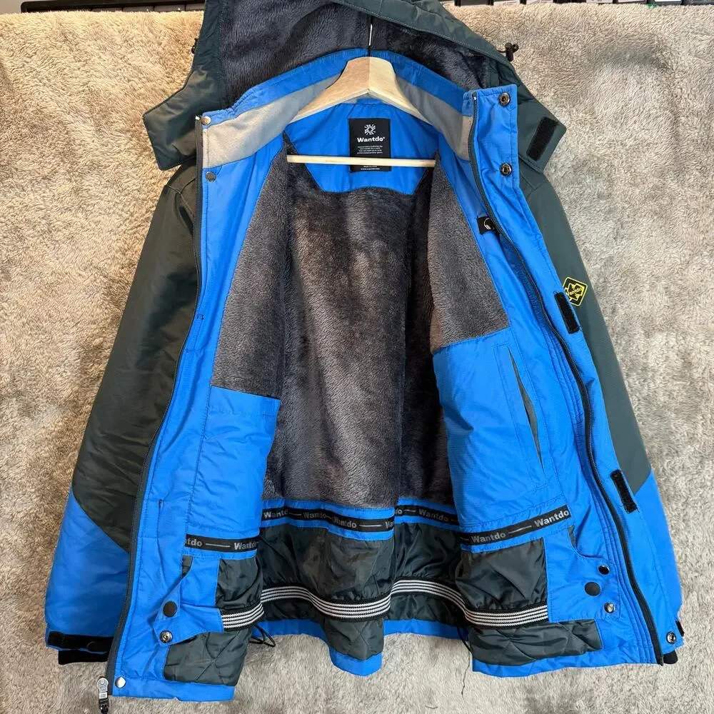 Wantdo Men Winter Ski Jacket Coat Hooded Parka Blue Gray Waterproof M Medium
